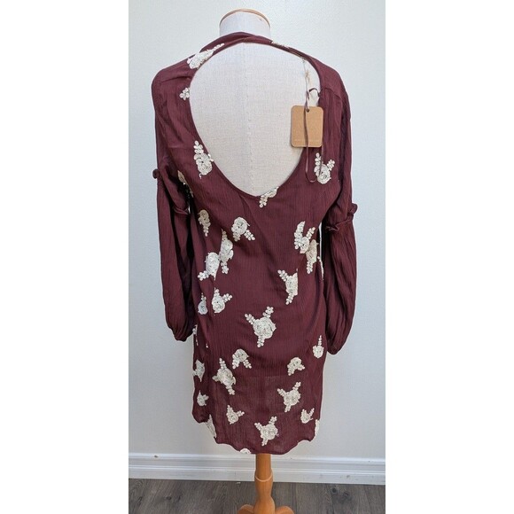 Women’s Embroidered Peasant Top Boho Blouse Long Sleeve Floral Red Burgundy Sz M - Picture 4 of 6